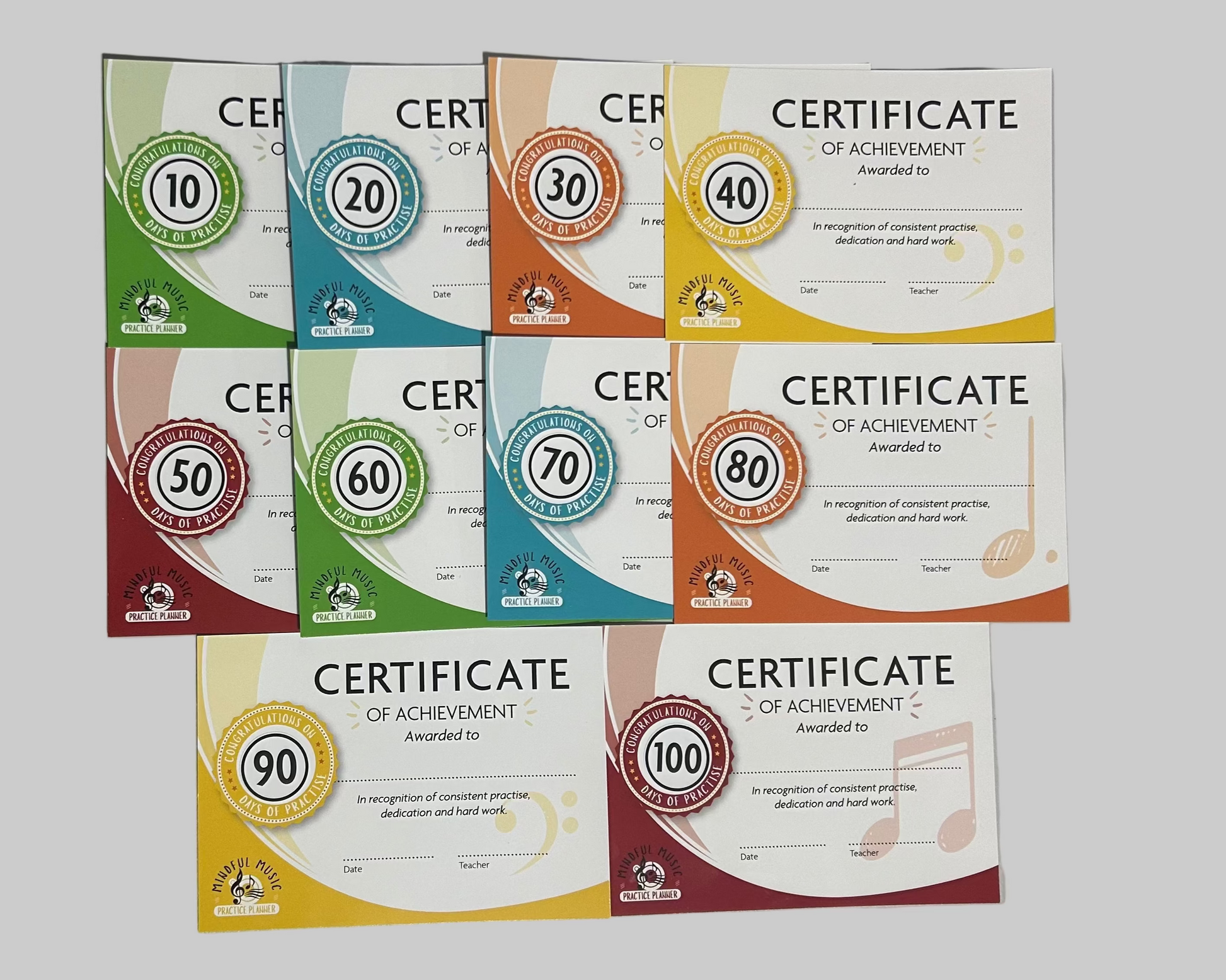 achievement certificates for piano guitar violin drum lessons
