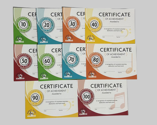 achievement certificates for piano guitar violin drum lessons
